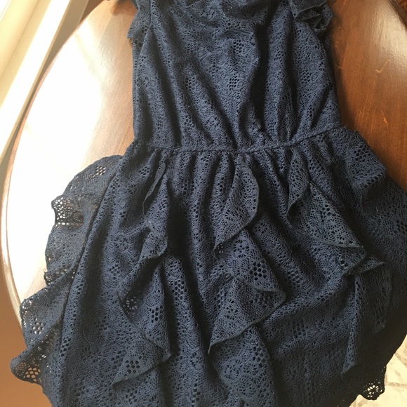 Navy blue 2-Hip lined lace dress w/ ruffles, Sz 12 - Picture 6 of 7
